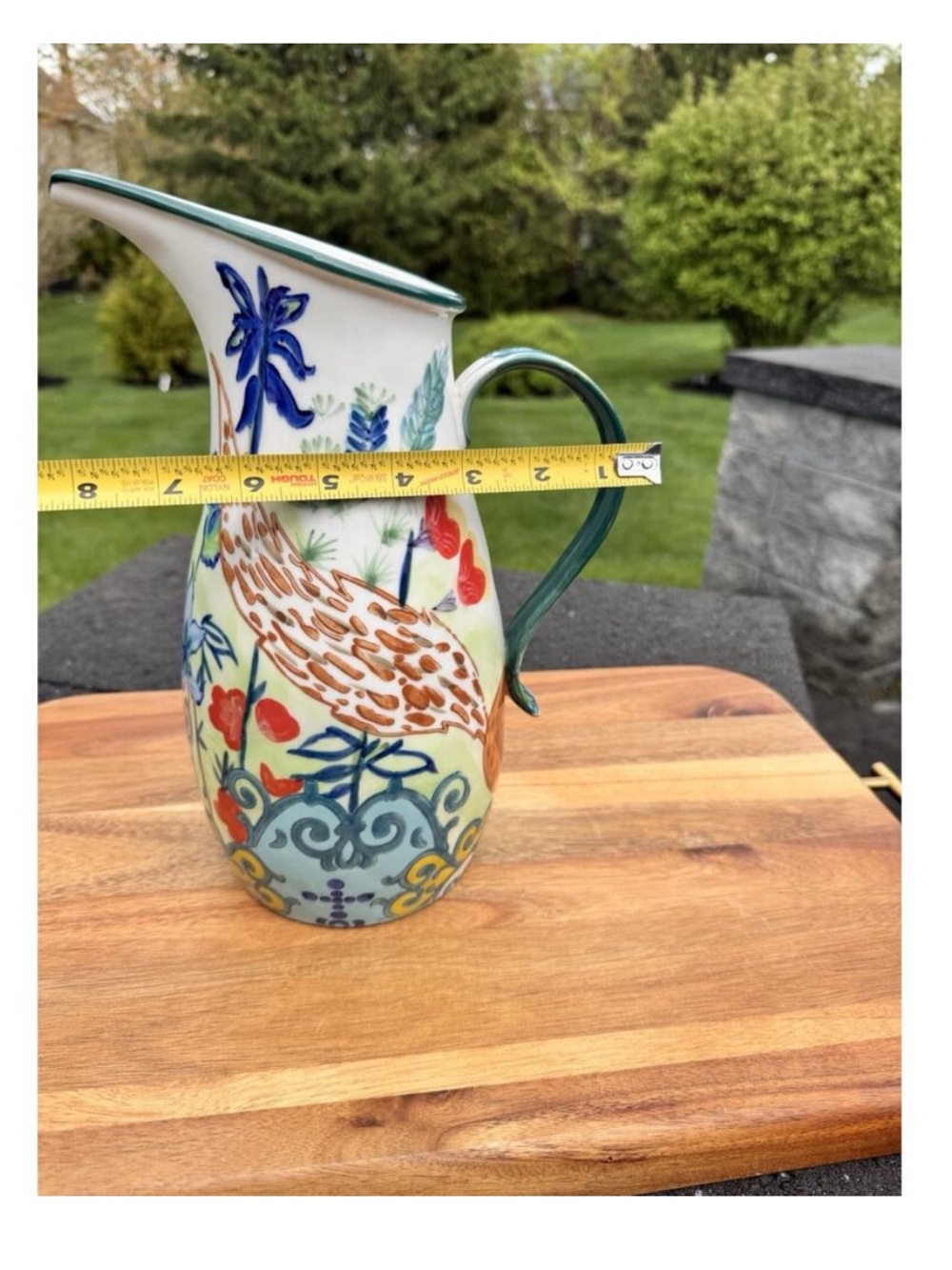 Anthropologie English Meadow Fox Hand-Painted Floral Ceramic Pitcher - Picture 7 of 12
